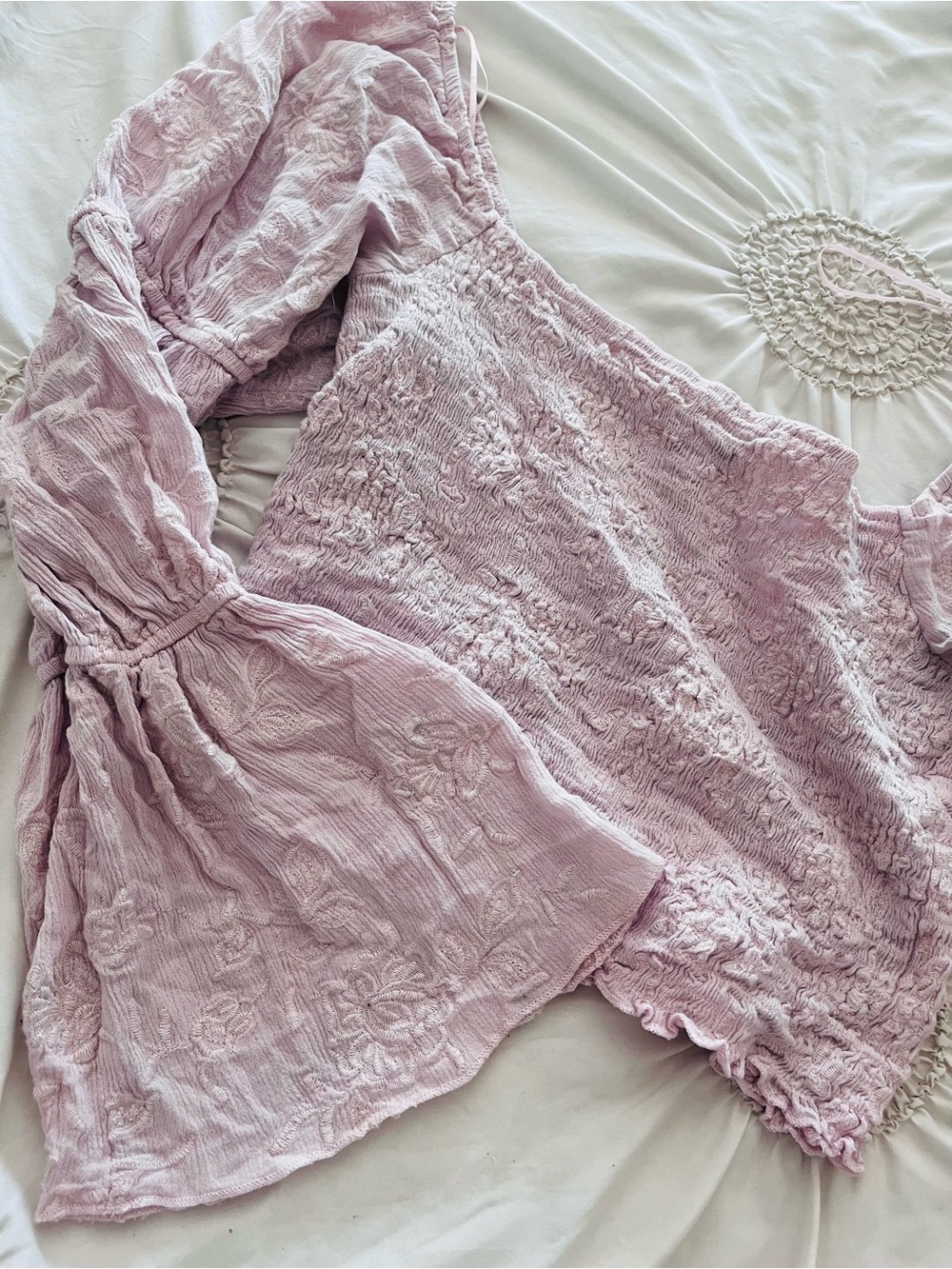 Francesca's Sam Smocked Long Juliet Sleeve Blouse - Picture 3 of 3